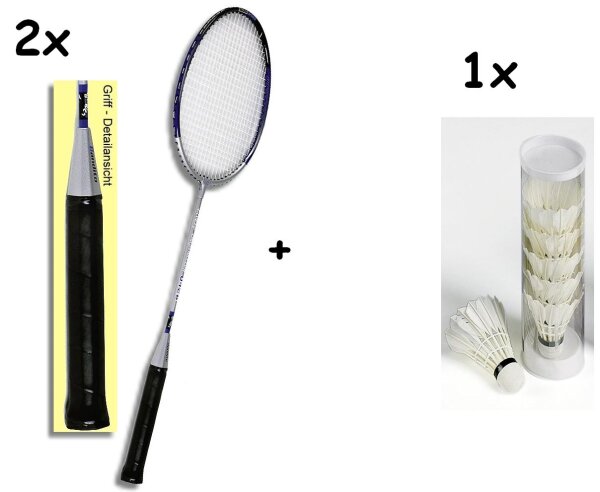 SET 2x Badmintonschläger, Federballschläger "Master" + 6x Federball "Profi"