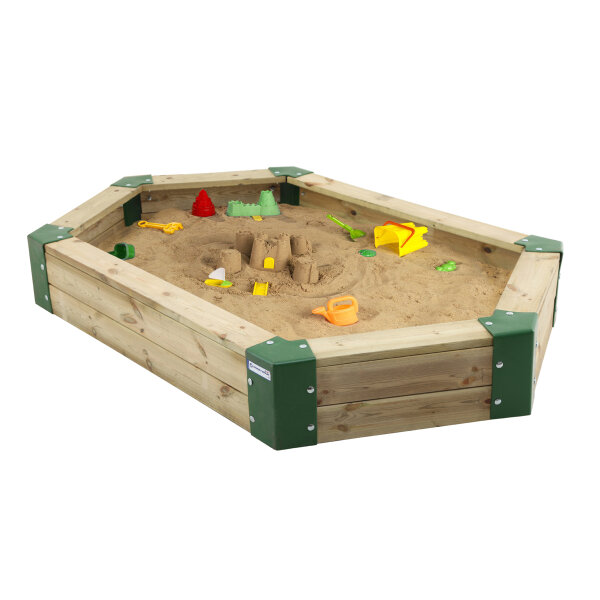 Soroplay Holz Sandkasten 210x130 cm 6-eckig