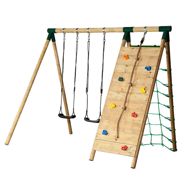 Soroplay Holzschaukel Aktiv Climb - 2x Schaukel + Kletternetz und Kletterwand