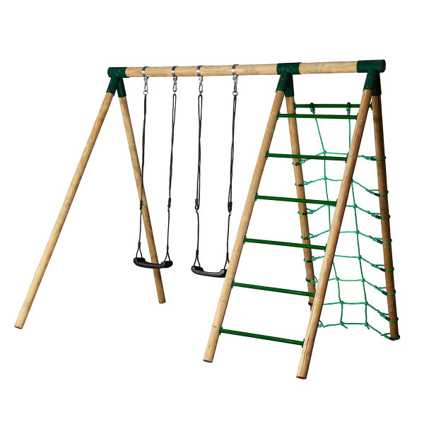 Soroplay Holzschaukel Aktiv High - 2x Schaukel + Kletternetz und Kletterleiter