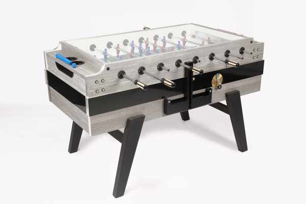 Tischkicker Kickertisch Coperto de Luxe Münzung + Glasabdeckung Safety-Teleskop