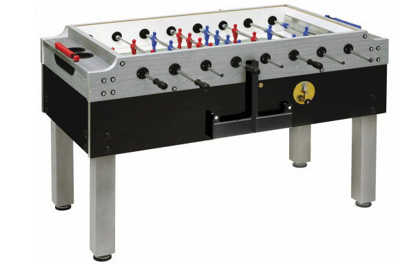 Tischkicker Kickertisch Olympic Silver mit Münzung und Glasabdeckung