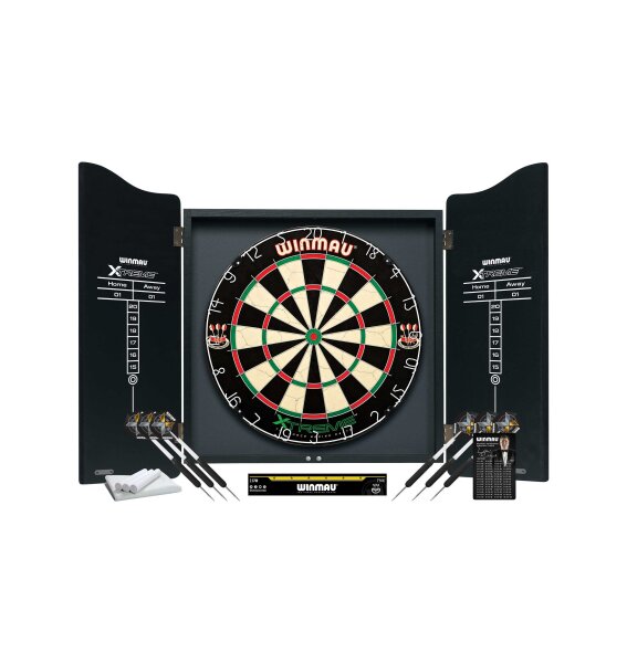 Winmau Set Dartkabinett + Dartscheibe + 2 Satz Pfeile + Abwurflinie uvm.