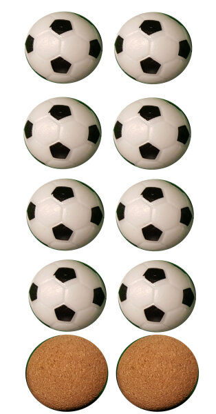 10 Charlsten Kickerbälle 36 mm im Set. 8x Standard und 2x Kork