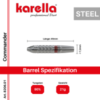 Steeldart Dartpfeile Karella Commander, silber, 90% Tungsten