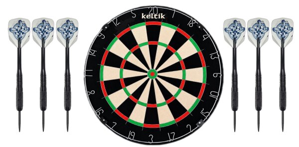 Keltik Ravencore Dartscheibe Dartboard Set mit 2 Satz Steeldarts