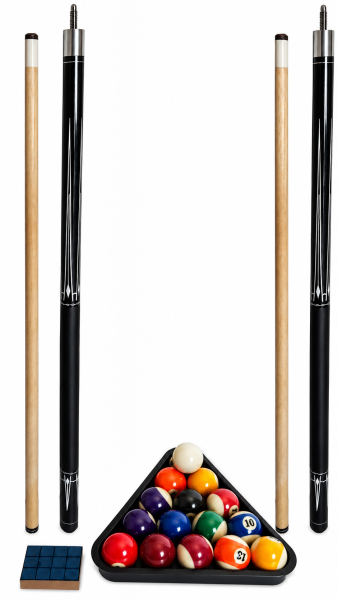 Billard Komplett Set - 2 Queues, 1 Satz Kugeln, Triangel, Kreide