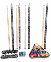 Billard Komplett Set - 4 Queues, 1 Satz Kugeln, Triangel, Kreide + Wandhalterung