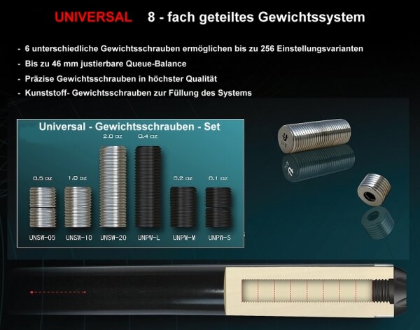 Billard Queue Gewichtsschrauben Set für Universal Queues