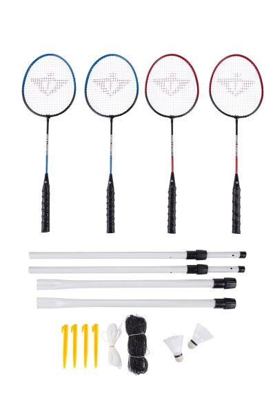 Charlsten Badminton Federball Set - 4 Schläger + 2 Bälle + Netz + Tasche