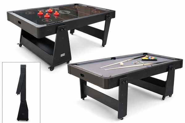 Charlsten Multi Airhockeytisch / Billardtisch Schwarz - 2-in-1 zusammenklappbar