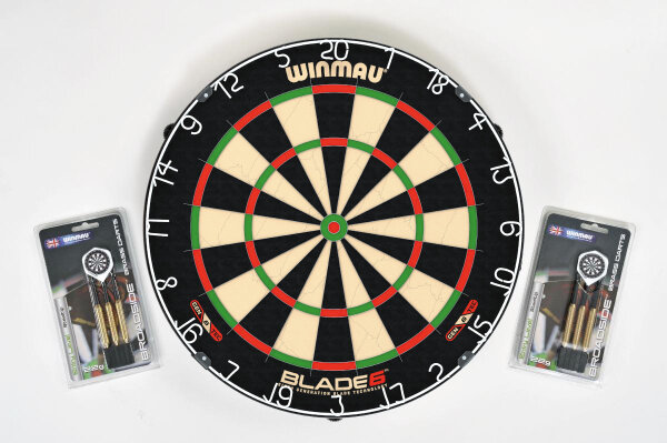 Dartboard Dartscheibe Winmau Blade 6 + 2 Steeldart Sets