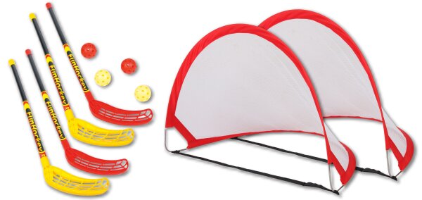 Fun-Hockey Set: 4 Schläger + 4 Bälle + 2 Tore Mini