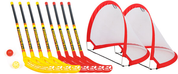 Fun-Hockey Set: 8 Schläger + 8 Bälle + 2 Tore Maxi