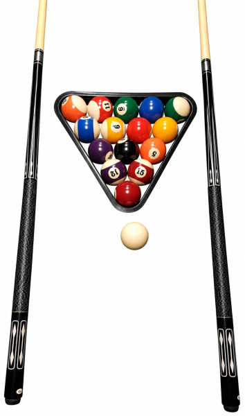 John West Billard Set - Kugeln + Triangel + 2 hochwertige Queues JW-2